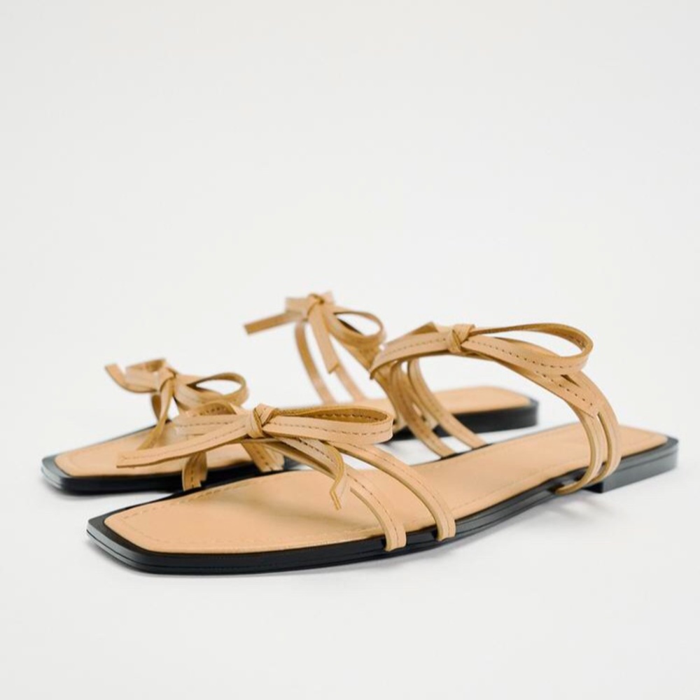 ZARA Bow Trim Flat Sandals - Picture 5 of 10